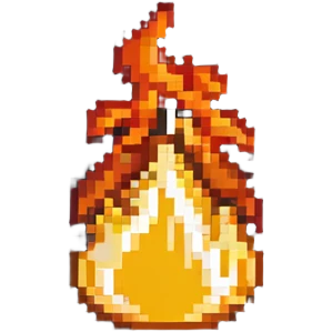bottom fire end cap, flame tip pointing down, orange and yellow emoji