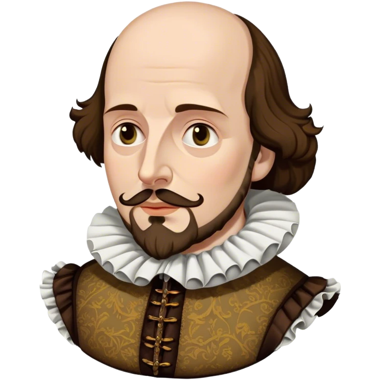 Cinematic Realistic portrait of William Shakespeare, depicted as an iconic playwright in richly detailed Elizabethan attire with a ruffled collar, expressive eyes, and a thoughtful gaze, bathed in dramatic historical lighting that evokes the Bard’s timeless legacy emoji