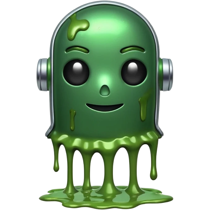 An emoji of a green robot melting away covered in thick green sludge emoji