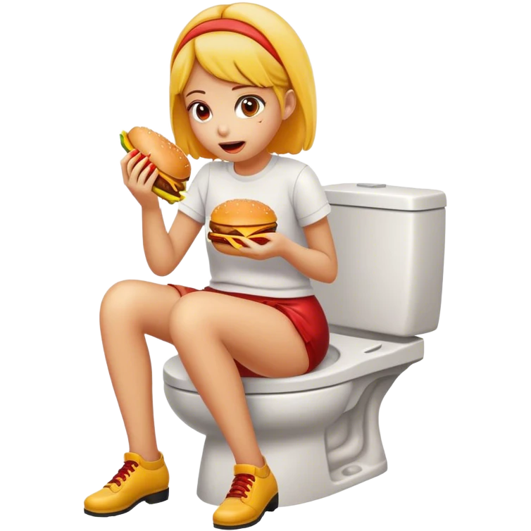 Girl on toilet eating hamburger  emoji