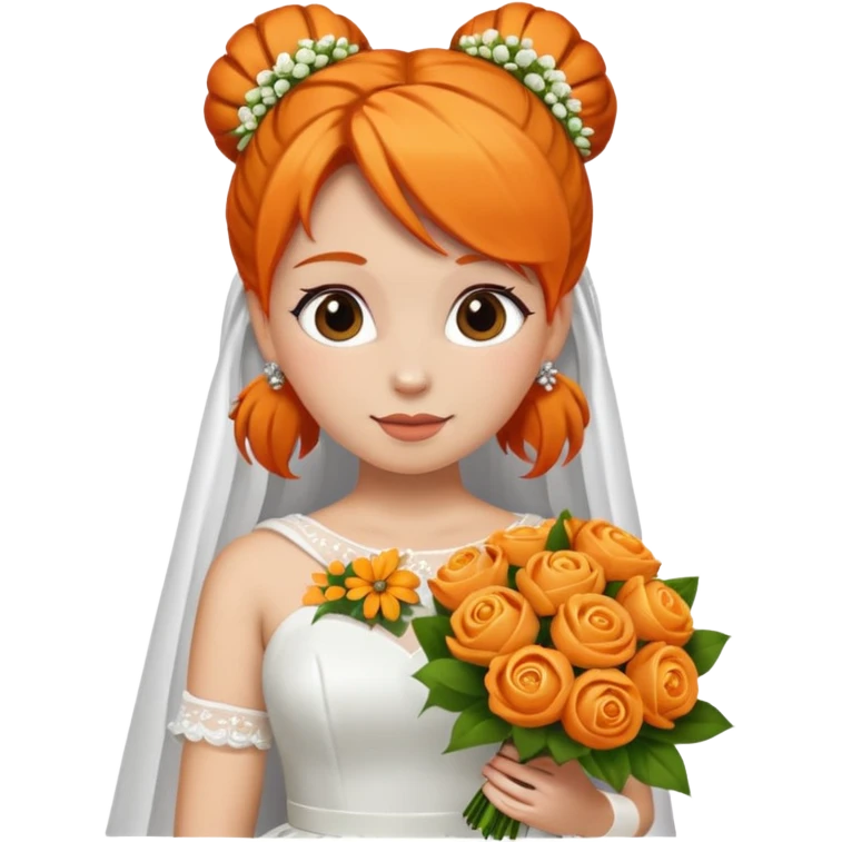 orange haired with bun bride with bouqet emoji