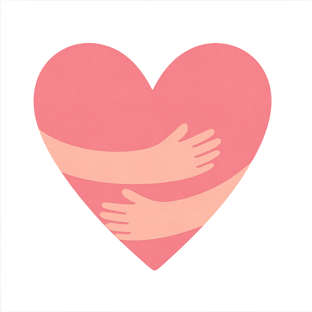 a gentle pink heart embraced by two comforting arms, symbolizing love, care, and warmth emoji