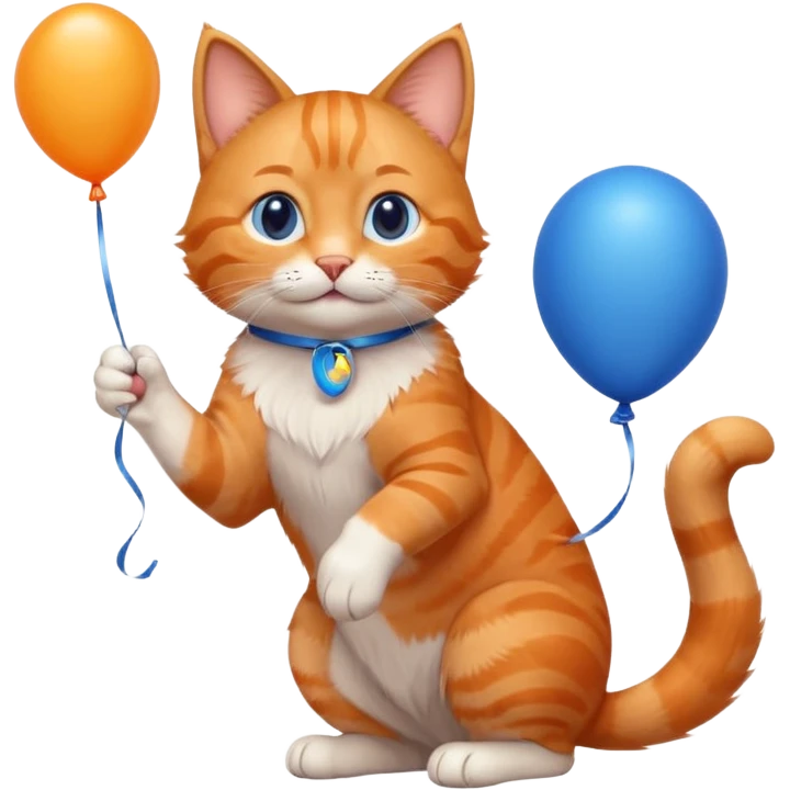 cat holding blue balloon in hand emoji