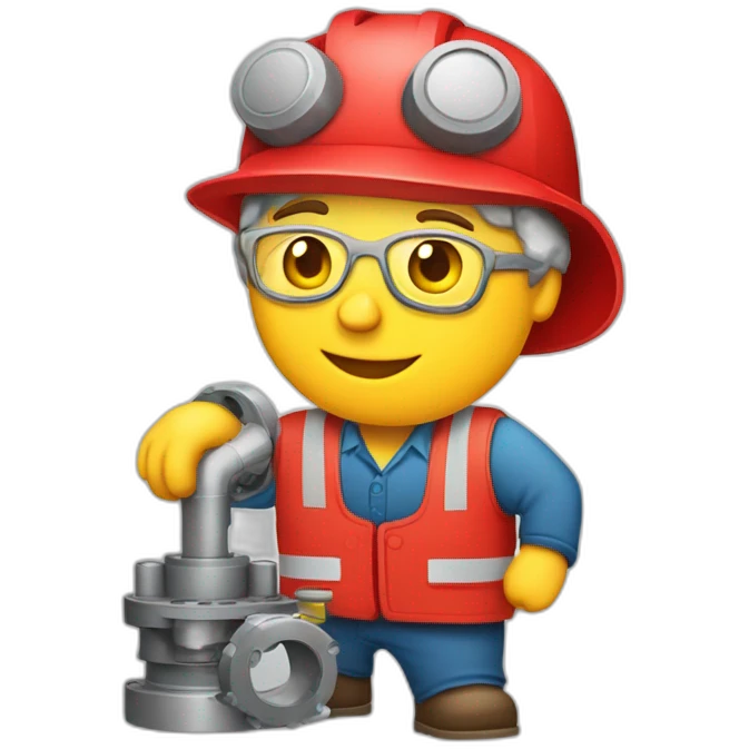Industrial professional senior mechanical assembler working on the assembly of heavy machinery with a red outfit emoji