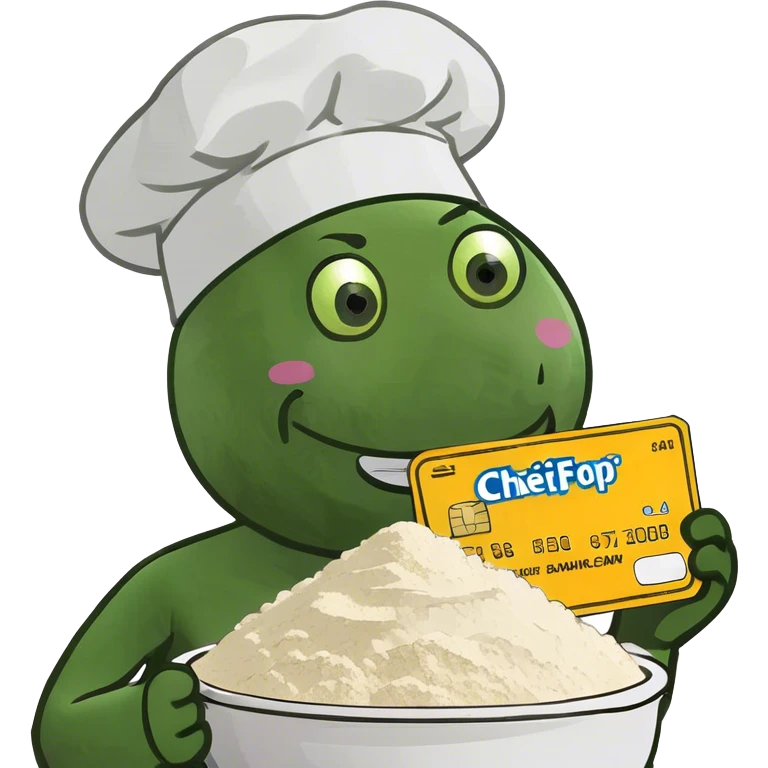 happy emoji with credit card in hand and a pile of flour emoji