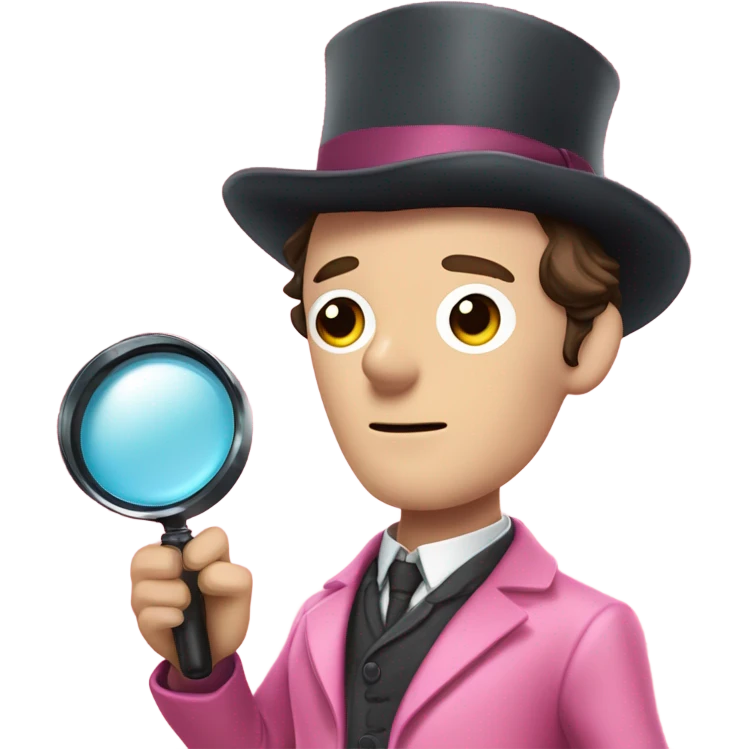 Benedict Cumberbatch-like Sherlock Holmes all in all intensive pink suit holding magnifying glass, upper body emoji