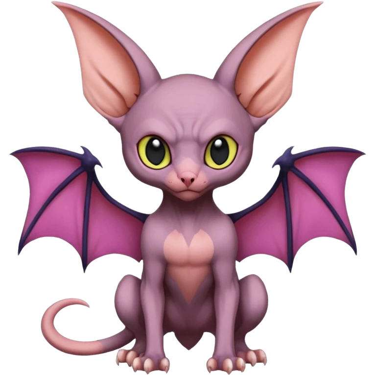 Pokémon-Swoobat-Fruitbat-Noibat-Sphynx-Lykoi-fusion, full body emoji