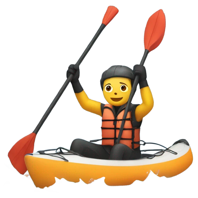 “Design an emoji of a person in a kayak, wearing a life jacket, holding a paddle, on calm water.” emoji
