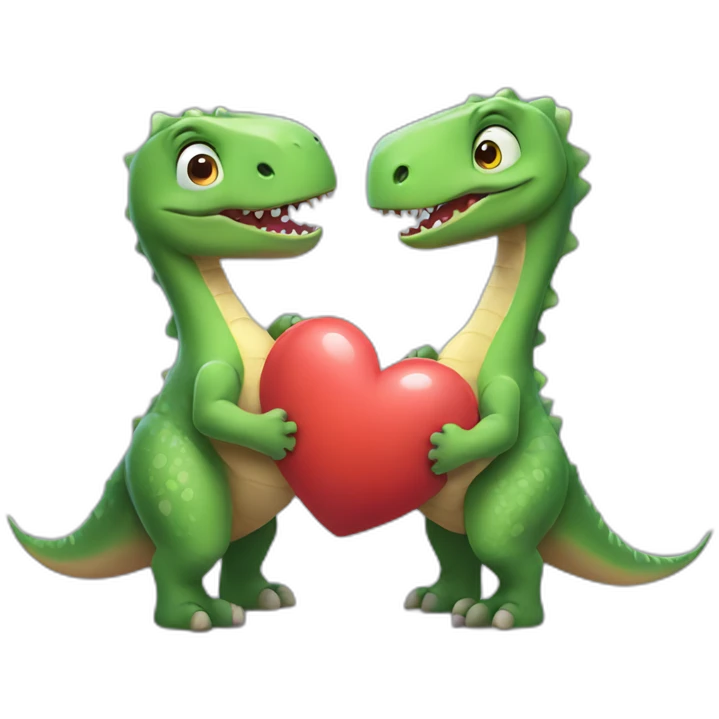 Two dinosaurs holding a heart emoji