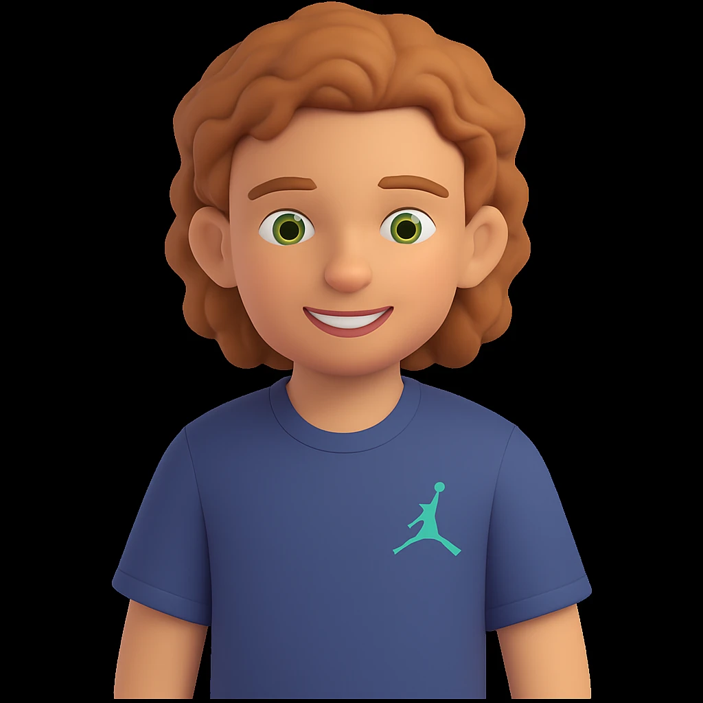 Make the boy's hair in the back shorter and remove the Jordan sneaker from his hand. Keep the style and background the same. emoji