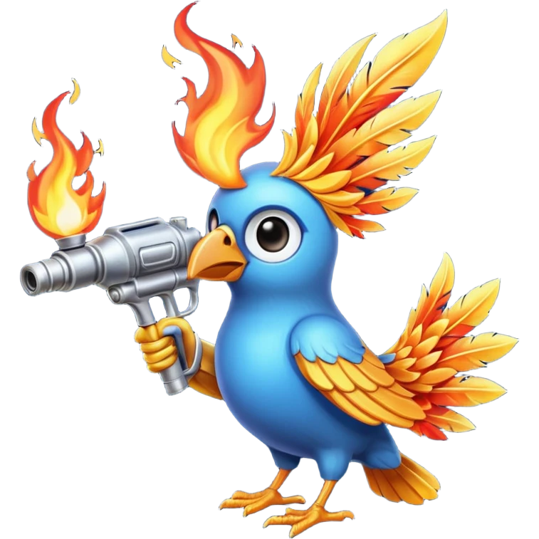 A bird with a flame thrower emoji