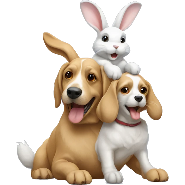 two rabbits riding a dog emoji