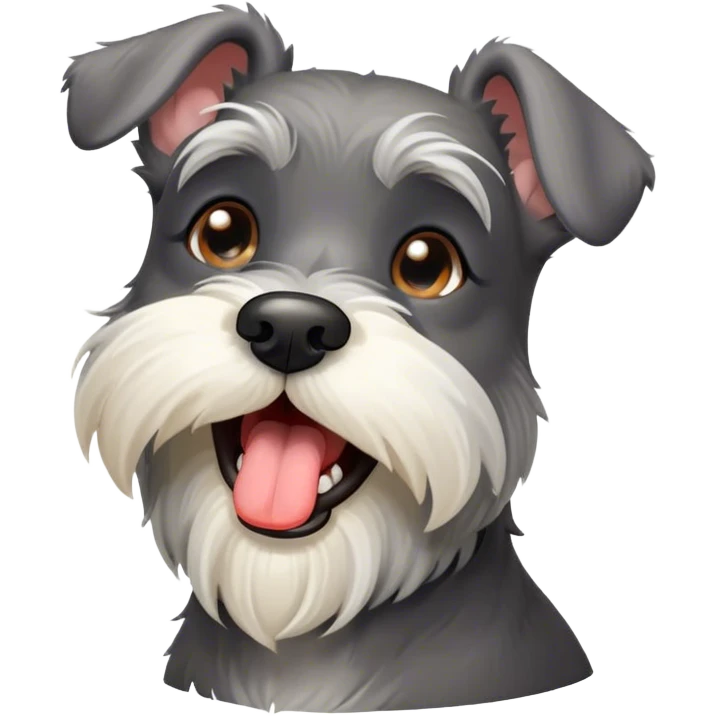 Cinematic Cute Yawning Miniature Schnauzer Portrait Emoji, Head cocked with a wide, adorable yawn and droopy, charming eyes, featuring a neatly trimmed, lovable salt-and-pepper fur, simplified yet irresistibly cute, highly detailed, glowing with a warm, relaxed radiance, high shine, exuding a sleepy yet spirited charm, styled with a soft, cozy glowing outline, capturing the essence of a Miniature Schnauzer mid-yawn, radiating pure, drowsy cuteness! emoji