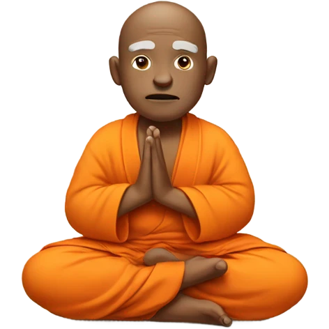 an old yogi with a peaceful and meditative expression. The character should be wearing an orange robe, symbolizing traditional yogic attire. The yogi can be sitting in a lotus position emoji