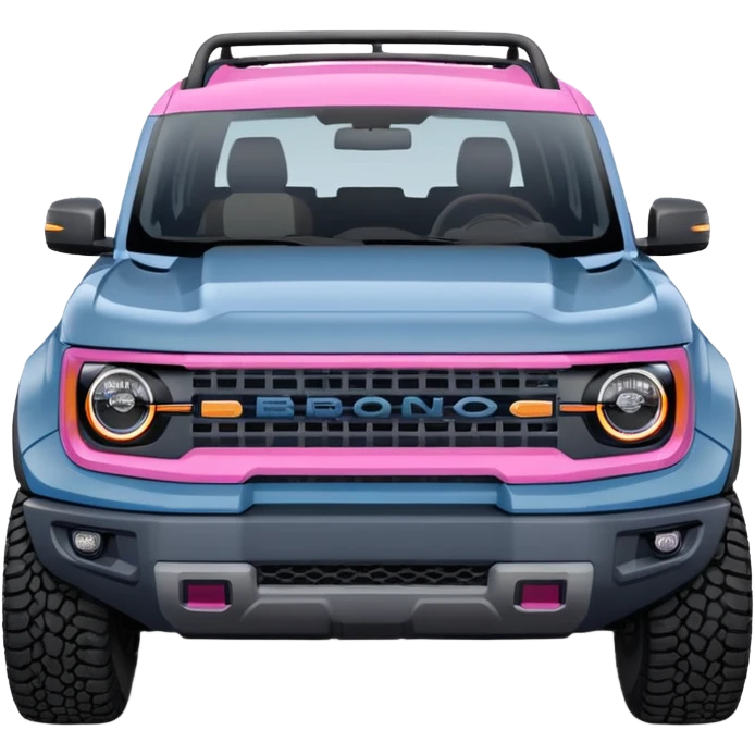 grey blue Ford bronco sport with a pink grill guard emoji