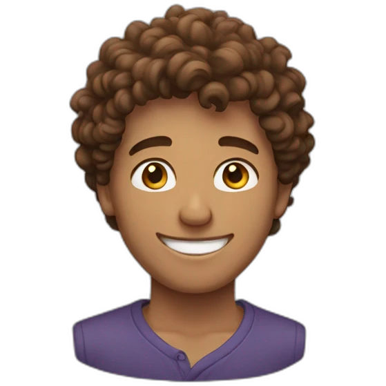 Guy with medium brown curly hair smiling  emoji