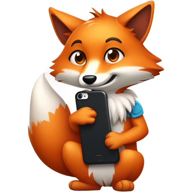 detailled kawaii fox with smartphone emoji