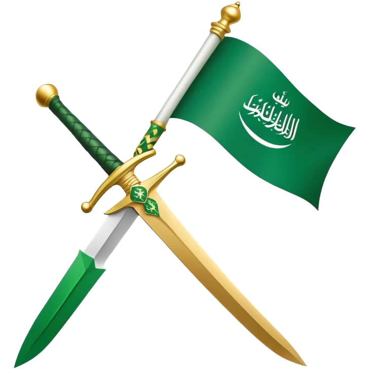 Saudi Arabian flag with green background and white Arabic script and sword emoji