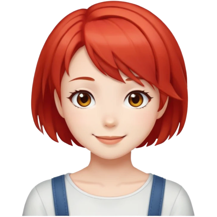Cute anime girl with red short hair smiles emoji