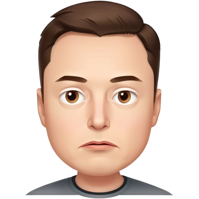 AA photorealistic 3d render of Elon Musk's head, no neck or body, slightly turned right, with a concerned expression. Highly detailed, realistic features. Transparent background emoji
