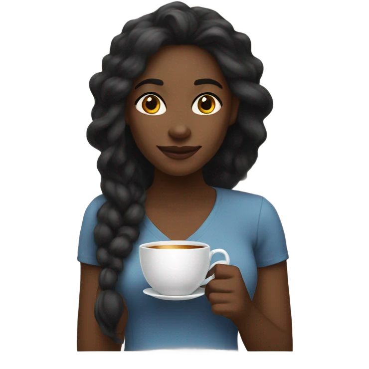 Black woman , long hair with a tea in the hand  emoji