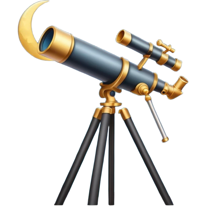 An icon featuring a telescope, stars, and a planet, symbolizing astronomy. The design includes a crescent moon, distant galaxies, and constellations, representing the study of space and celestial bodies. Transparent background highlights the exploration of the universe and cosmic phenomena. emoji