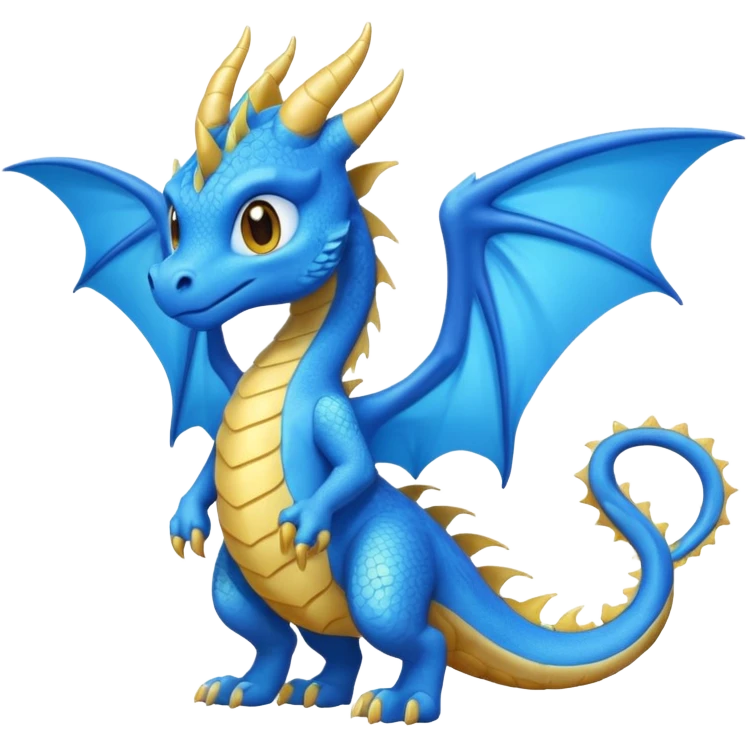 Hydra emoji – full body, blue dragon-like creature, 3 heads, wings, 4 legs, tail, slight side angle, cute emoji style, no background
 emoji