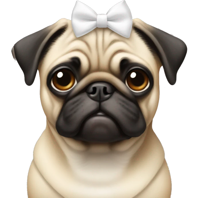 Pug with a white bow on one ear emoji