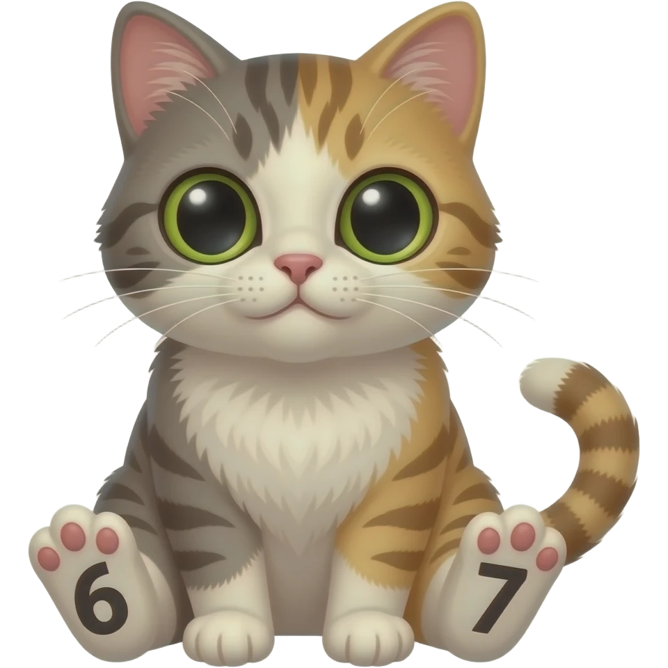 A cat with the numbers 6 and 7 in their paws emoji