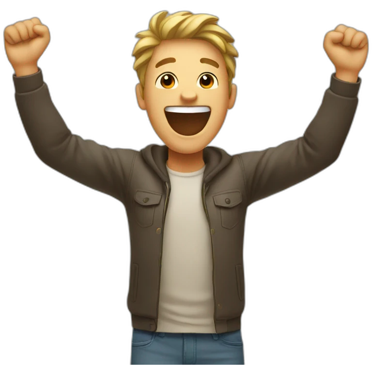 Too happy guy who raises his arms in the air emoji