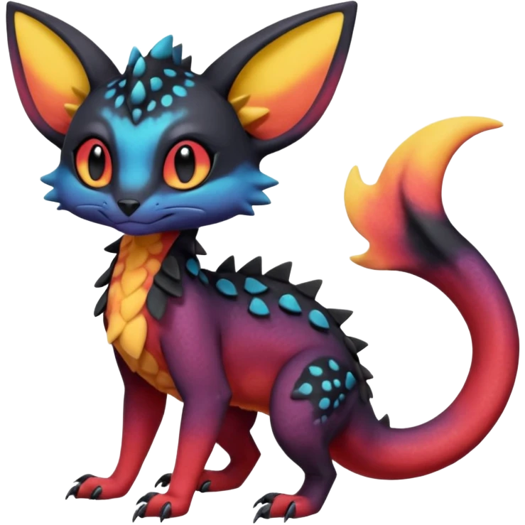 Dark magma-gradients-colored Salandit-Umbreon-Genet-Noivern-Noibat-Serval-Hybrid (Full body) emoji