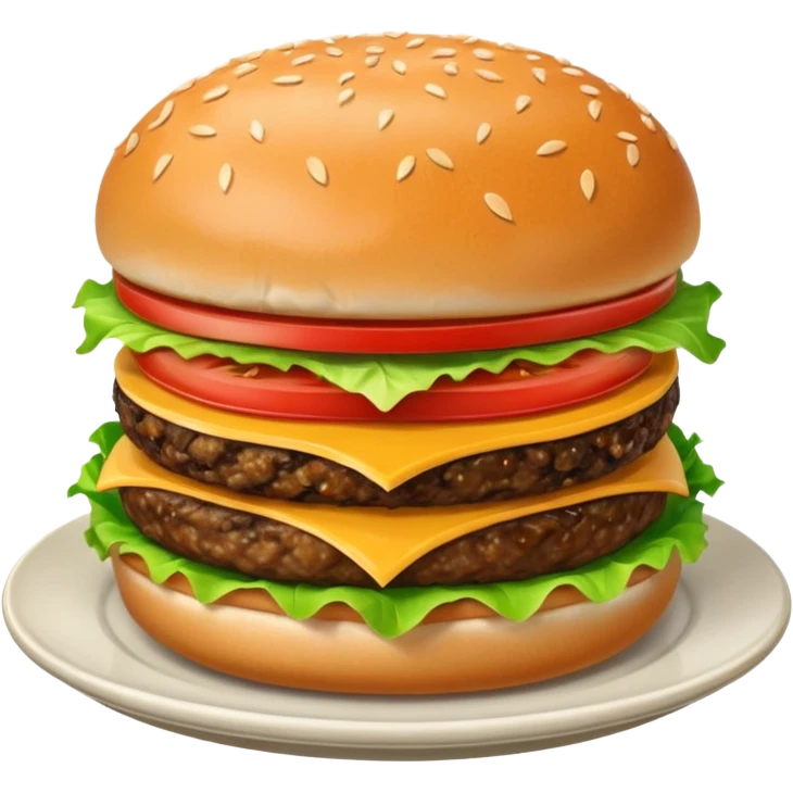 Draw a hamburger on a plate using a front camera with an 80-degree angle from the ground, ensuring the object remains stationary without rotation or tilt. emoji