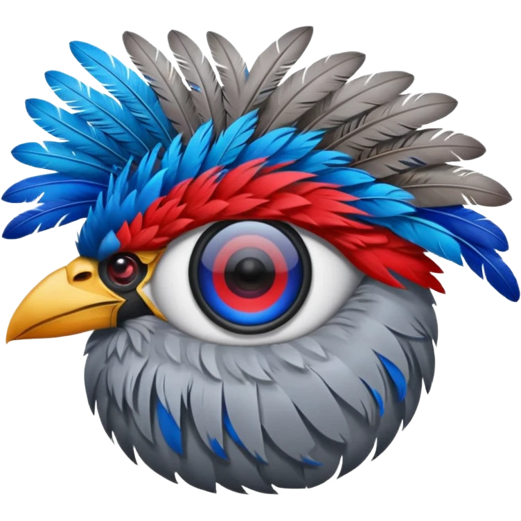 grey eye piece with red and blue feathers emoji