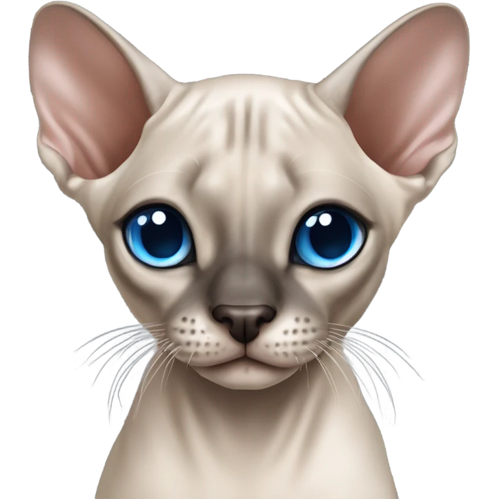 Seal point mink sphynx blue eyes dark nose and tips of ears with no whiskers  emoji