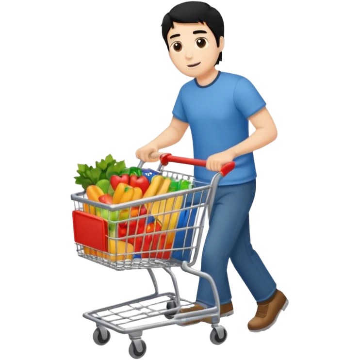 man-with-a-shopping-cart-full-body black hair emoji