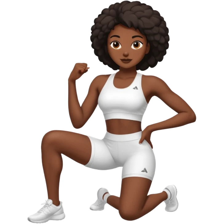 darkskin back woman in white sportswear Fit body focus chin to thigh emoji