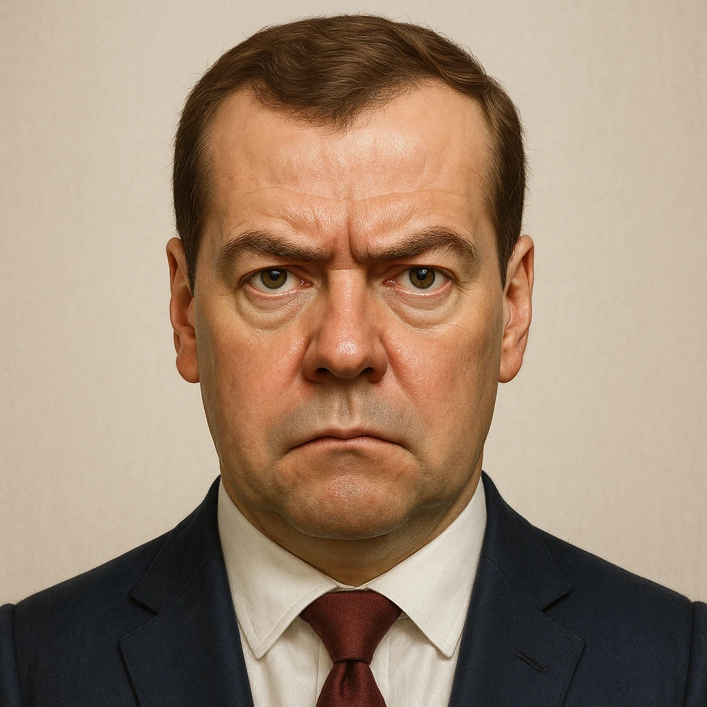 ultra-realistic, maximum detail portrait of Dmitry Medvedev with a stern expression and lifelike facial features in emoji style emoji
