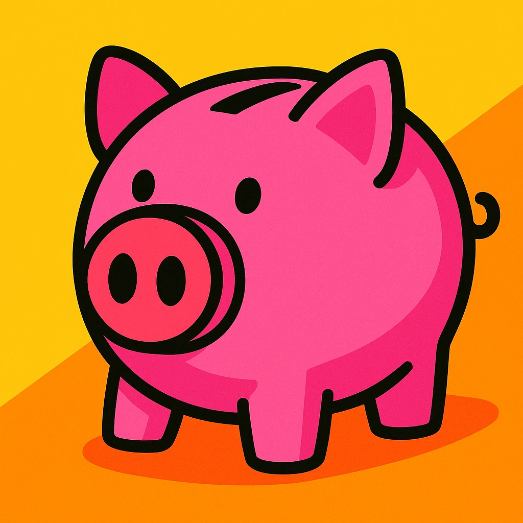 cute pink piggy bank with a round snout and a classic coin slot, bright highly saturated cartoon style emoji