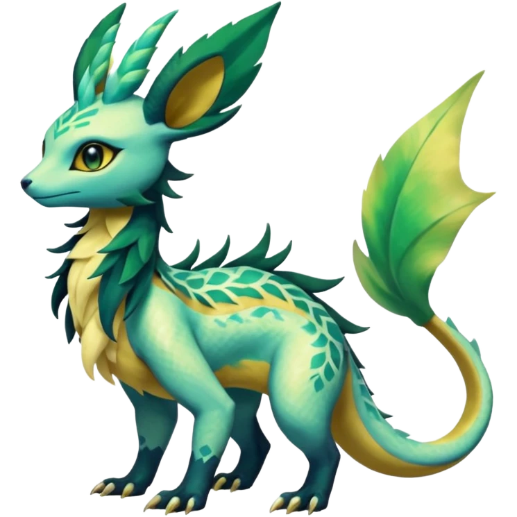 Shiny Iridescent Helioptile-Salandit-Leafeon-Fakémon-hybrid-creature (full body)  emoji