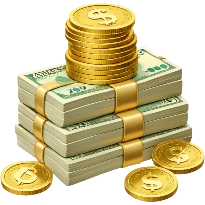 a stack of Arab banknotes with gold coins emoji