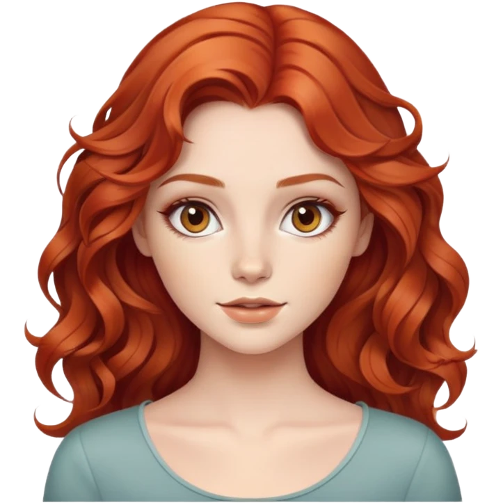 beautiful girl with wavy red hair, natural makeup look emoji