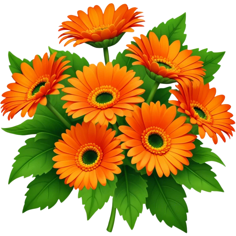 bouquet Vibrant Orange Gerbera Daisy, luxuriant, leaf, bud emoji