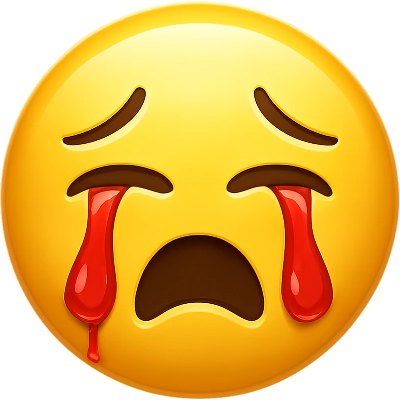 yellow crying face emoji with glossy finish and red tears emoji