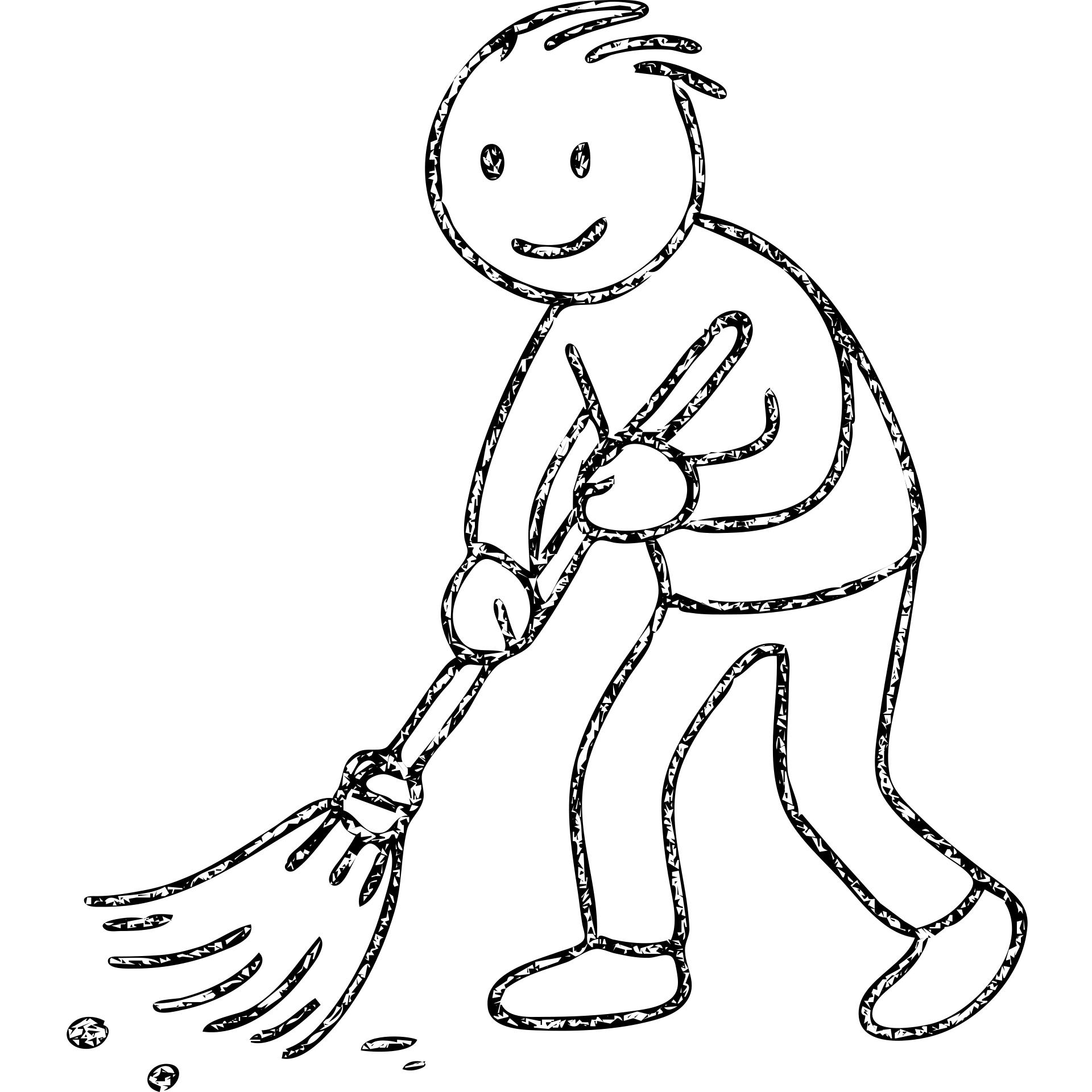 hand-drawn outline of a person sweeping with a broom, simple and playful emoji