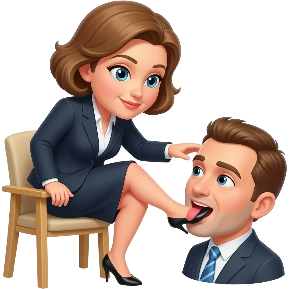 Femme autoritaire homme lèche ses semelle emoji