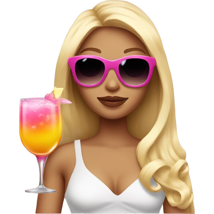 girl with long blond hair pink lips and sunglasses holding a cocktail  emoji