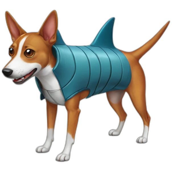 Basenji dressed like a shark emoji