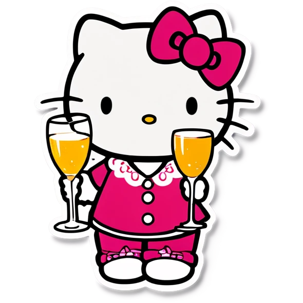 Hello kitty with a champagne glass emoji