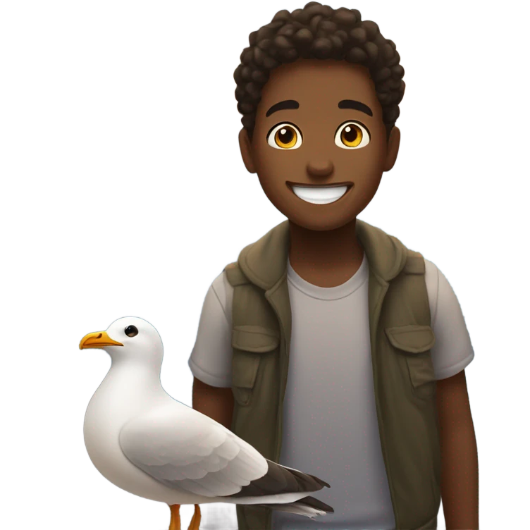 Seagull smiling boy at sunset  emoji