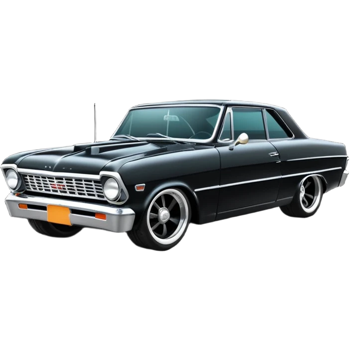 Catwoman’s  futuristic black metallic 1965 Chevy Nova SS street rat rod retro modded emoji